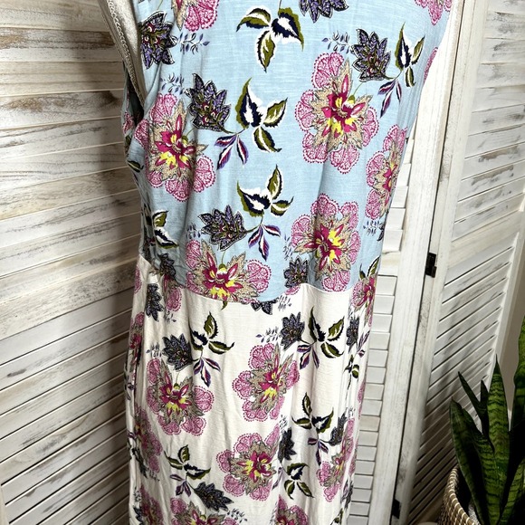 J. Jill Printed Color Block Bright Spring Floral Jersey Knit Dress Sleeveless M - Picture 15 of 16